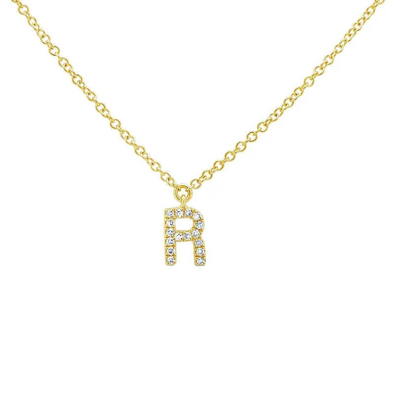 Long pendants with silver chains -Diamond Initial Pendant - Letter R