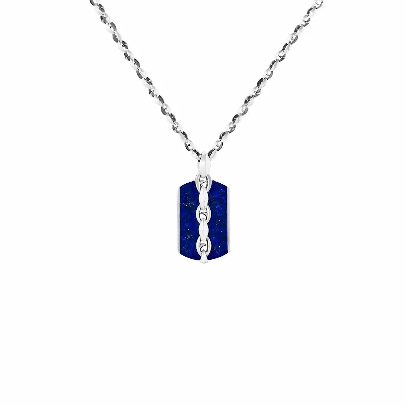 Bohemian-style pendant necklaces for free spirits -19" Lapis Inlay Large Thorn Razer Tag Necklace