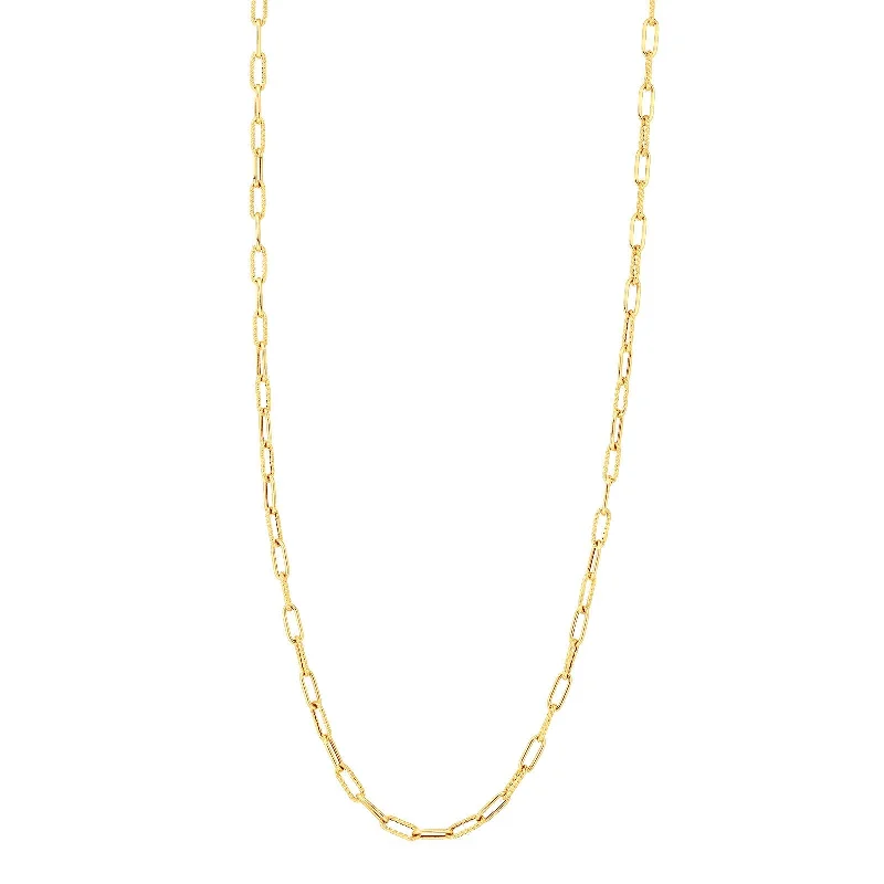 Sparkling diamond necklaces for special occasions -Alternating Polished and Fluted Paperclip Link Necklace (22 inches)