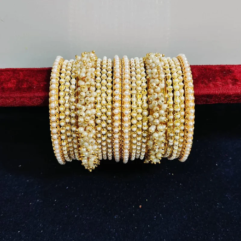 Minimalistic silver bangles for everyday wear -Pooja Bangles Gold Plated Pearls Bangles Set