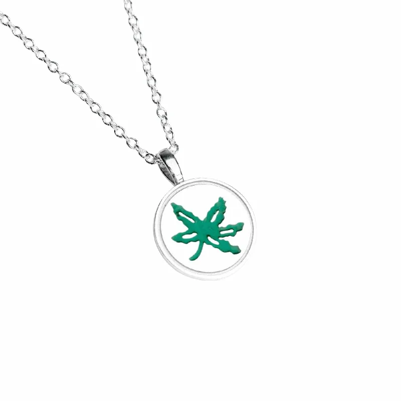 Boho necklaces for free-spirited individuals -OSU Green Enamel Buckeye Leaf Pendant