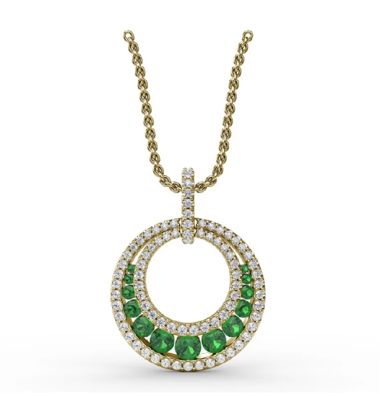 Adjustable necklaces for layering -Fana Halo Emerald and Diamond Circle Pendant P1535E