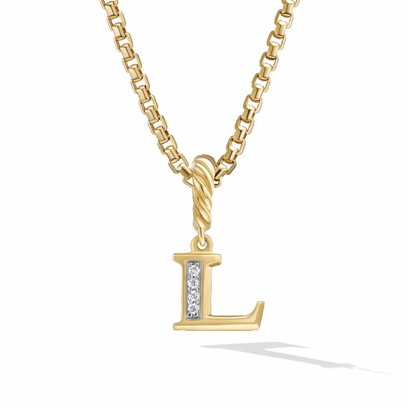 Personalized family tree necklaces -Pave Initial Pendant in 18K Yellow Gold with Diamonds