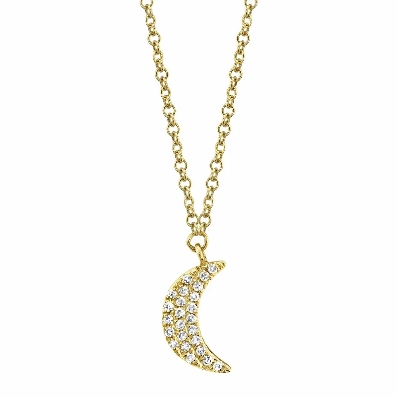 Personalized engraved necklaces for men -Diamond Crescent Moon Necklace