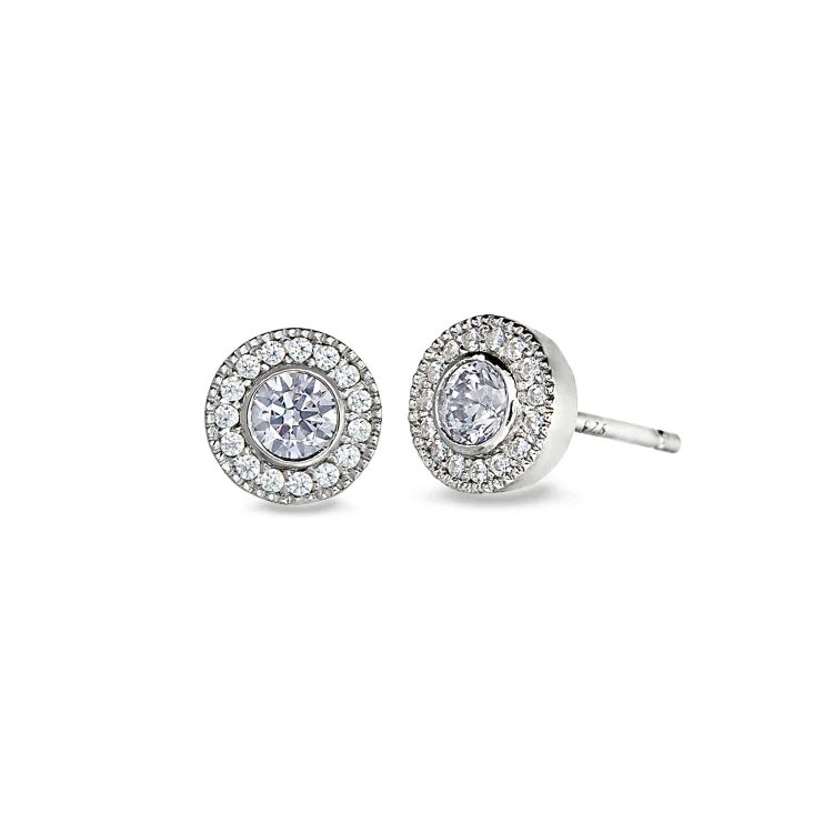 Women’s statement earrings-Platinum Finish Sterling Silver Micropave Round Simulated Light Amethyst Earrings with Simulated Diamonds