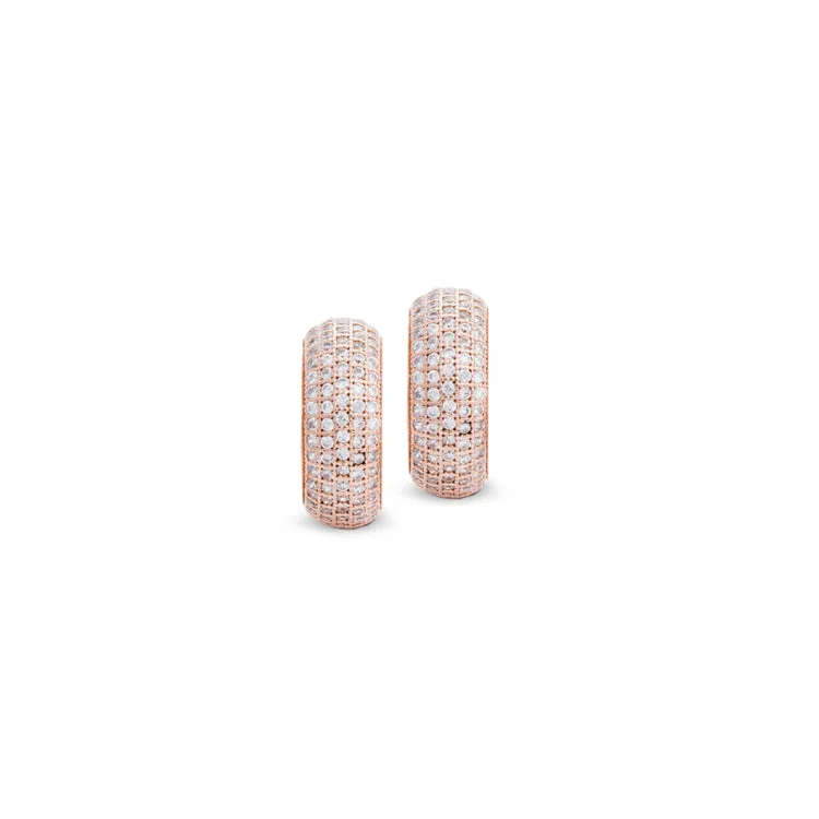 Fashion earrings-Rose Gold Finish Sterling Silver Five Row Micropave Domed Hoop Earring with 198 Simulated Diamonds