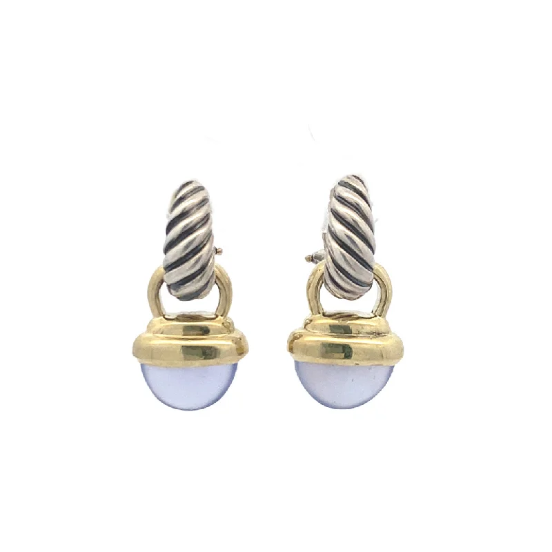 Women’s statement earrings-Estate David Yurman Chalcedony Drop Earrings in Two-Tone Gold