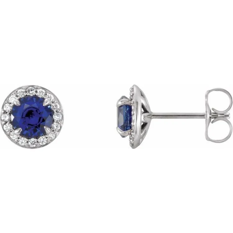 Gold earrings-Platinum 5 mm Lab-Grown Blue Sapphire & 1/8 CTW Natural Diamond Earrings