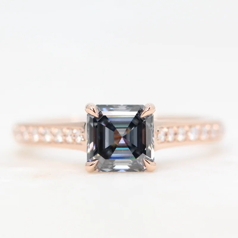 Gemstone rings with intricate detailing -Willemina Ring with an Asscher Cut Gray Moissanite - Made to Order