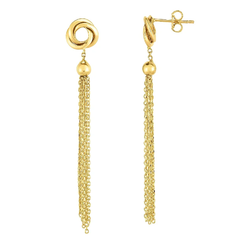 Classic gold earrings-14K Gold Multi Chain with Love Knot Linear Drop Earring