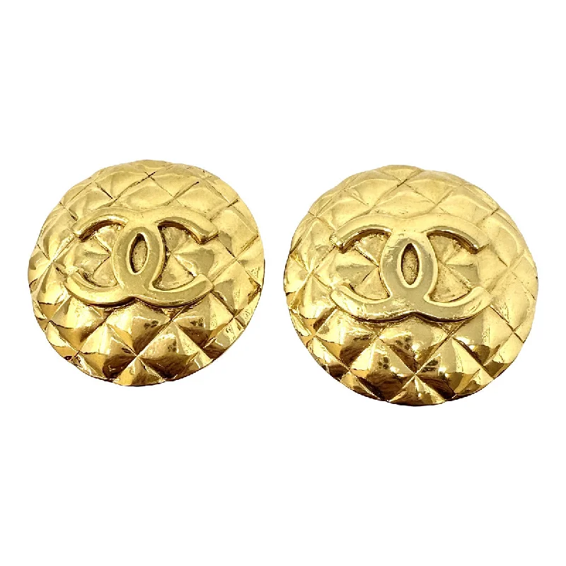 Wedding hoop earrings-Chanel Round 24K Gold-plated Quilted Clip-on Earrings with Interlocking CC