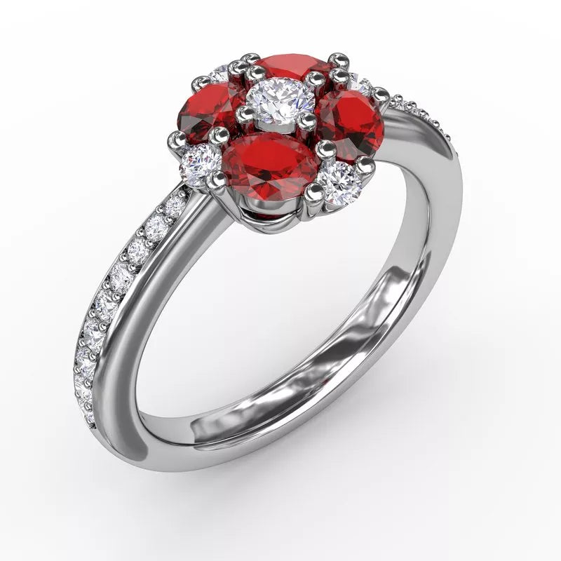 Rose gold rings for modern women -FANA Floral Ruby and Diamond Ring R1536R