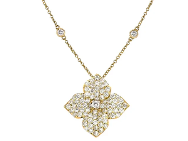 Luxury diamond necklaces for anniversaries -Large Flower Pendant with Diamond Chain