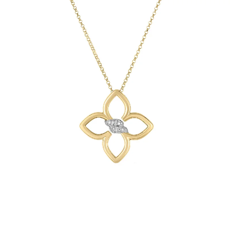 Necklaces with crystals for good energy -18K Yellow and White Gold Cialoma Small Diamond Flower Necklace