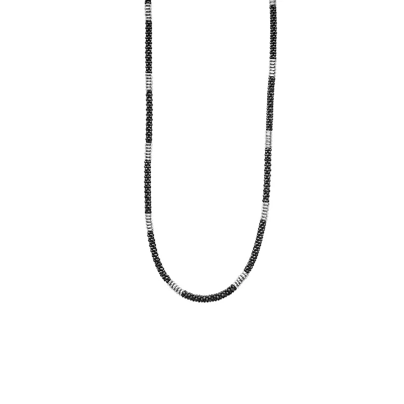 Trendy necklaces for fashionable teens -Silver Small Station Ceramic Beaded Necklace