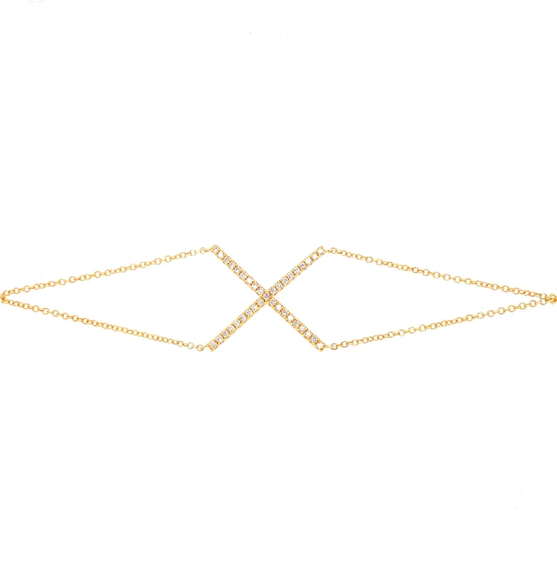 Classic gold bracelets with diamond settings -14K Yellow Gold "X" Style Diamond Bracelet