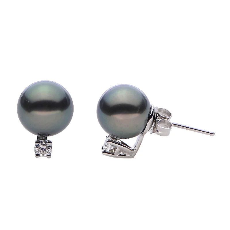 Gold earrings for women-14KT White Gold Tahitian Pearl Earring