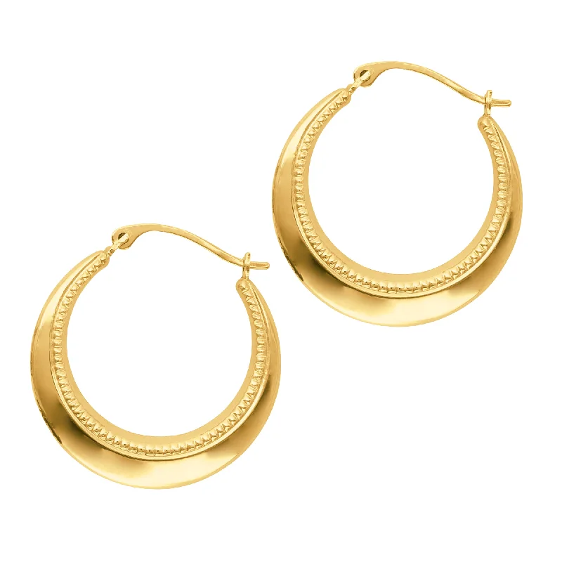 Custom gemstone earrings for men-14K Gold Bead Detail Back to Back Hoop Earring