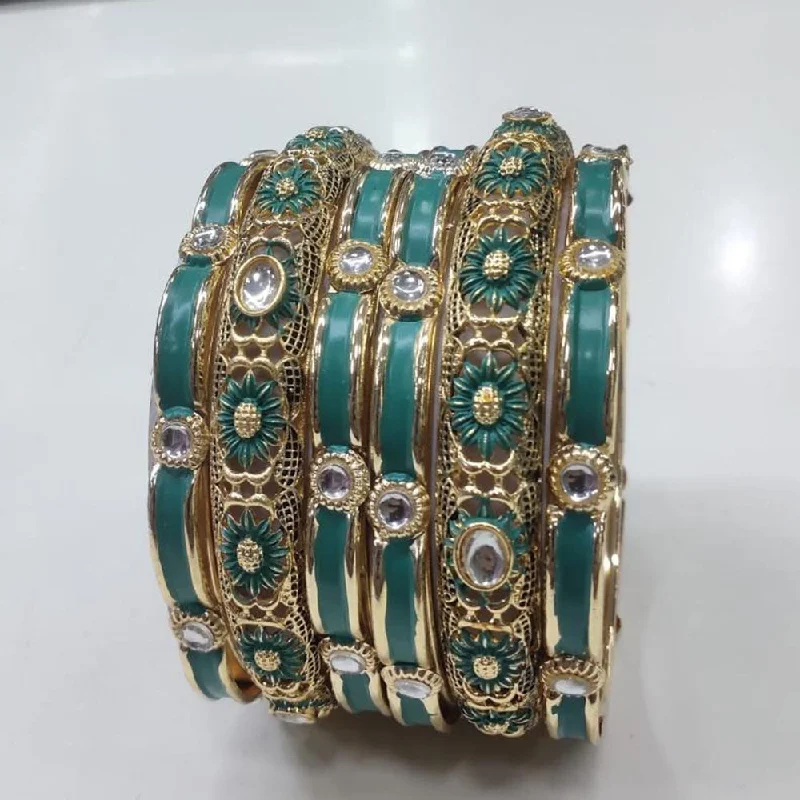 Luxury bangle sets with gold accents -Akruti Collection Gold Plated Kundan Stone Bangles Set