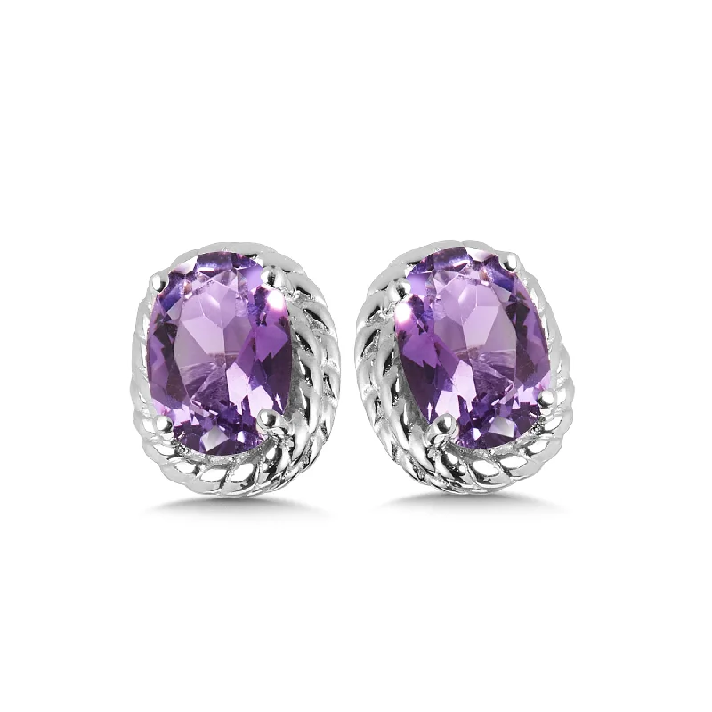 Small hoop earrings-Amethyst Stud Earrings  in Silver