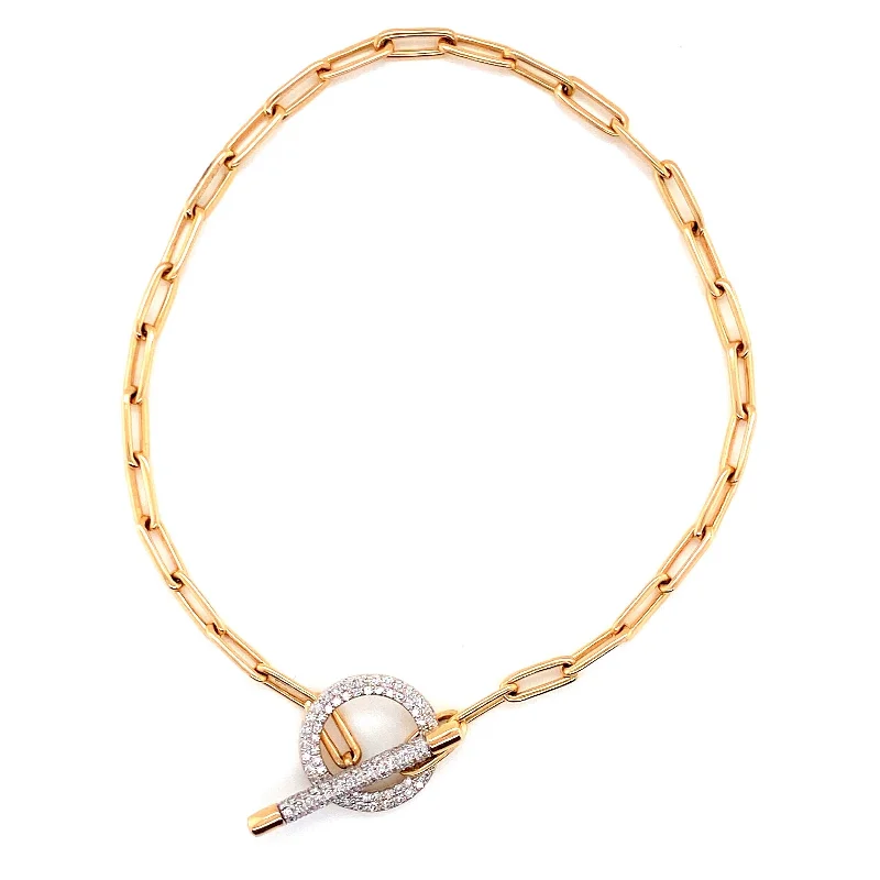 Beaded bracelets with meaningful charms -14K Yellow Gold Diamond Toggle Clasp Paperclip Bracelet