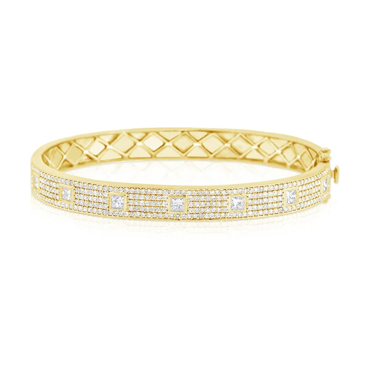 Minimalist bracelets for subtle elegance -14K Yellow Gold Diamond Pave Hinged Bangle