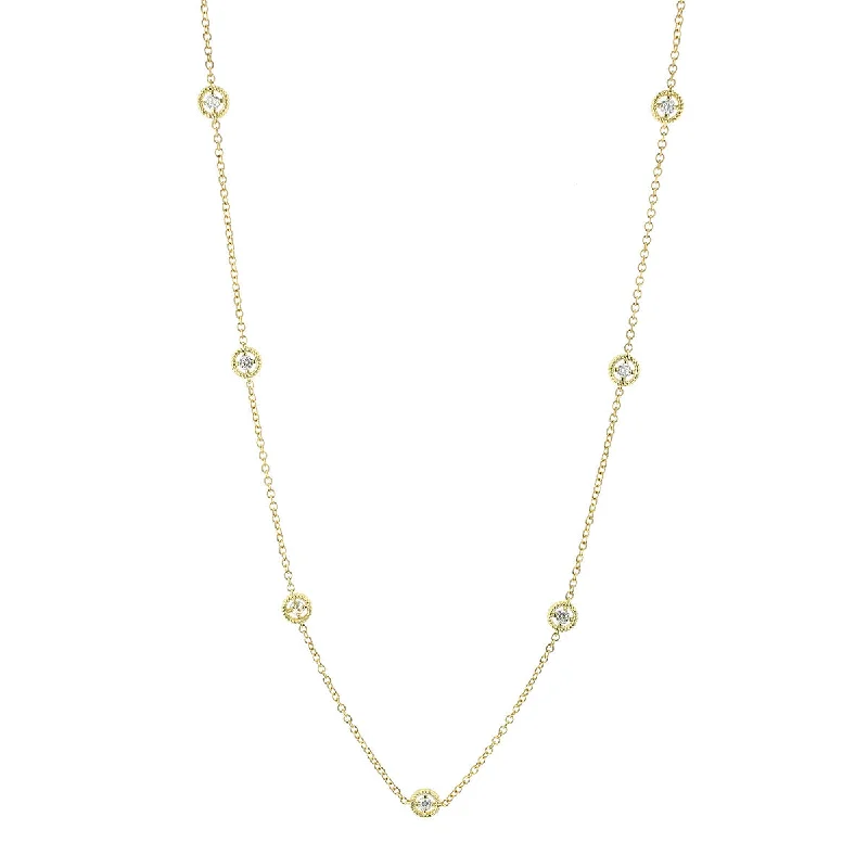 Birthstone necklaces for siblings -18K Yellow Gold Diamonds by the Inch 7 Station Necklace