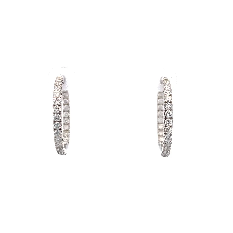 Men’s fashion earrings-Diamond Hoop Earrings in White Gold