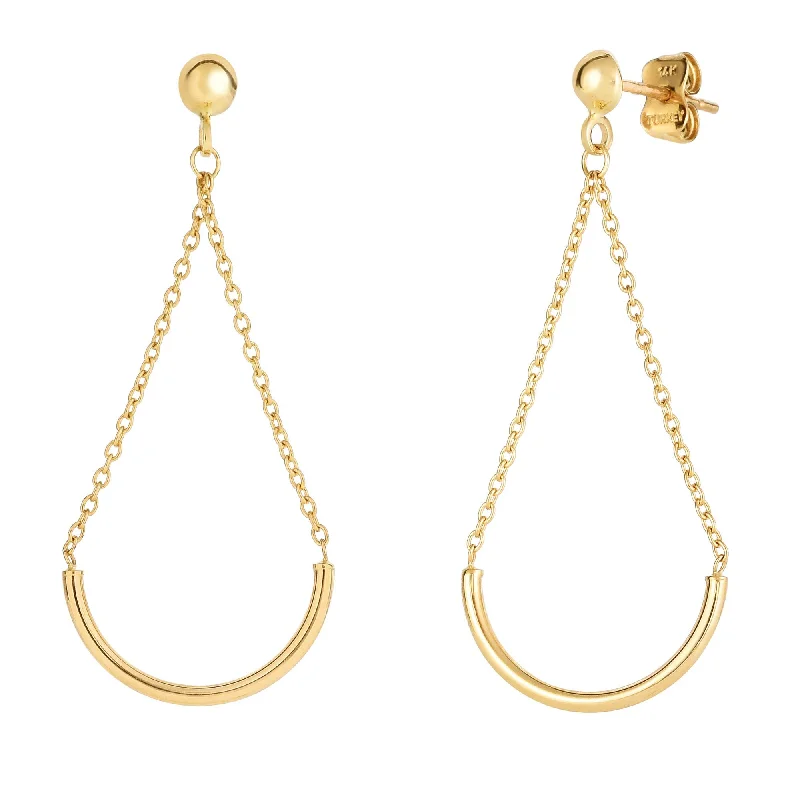 Star earrings-14K Gold Polished Curved Bar Drop Earring