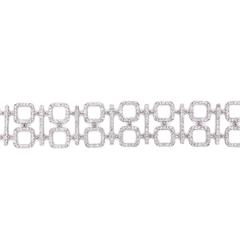 Trendy crystal bracelets for evening wear -18K White Gold Diamond Square + Bar Link Bracelet