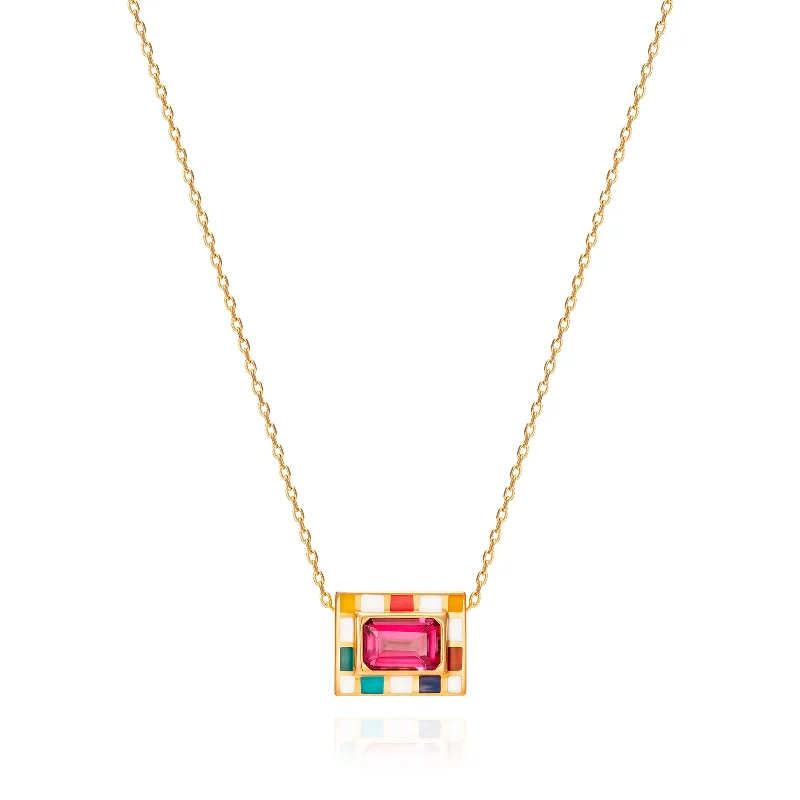 Matching necklaces for couples -Pink Topaz & Enamel Let's Play Chess Mini Pendant