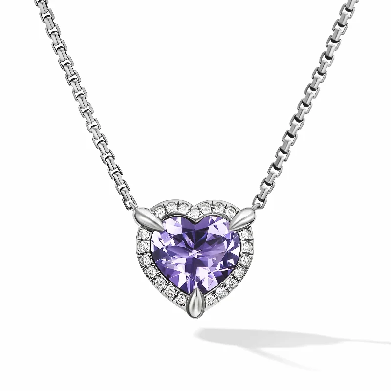 Vintage silver necklaces for women -Heart Pendant Necklace in Amethyst