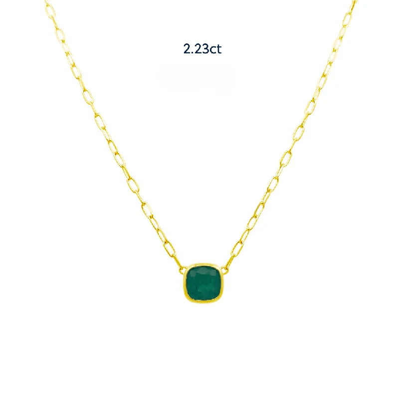 Elegant twisted necklaces for special occasions -Bezel Set Cushion Cut Emerald Necklace