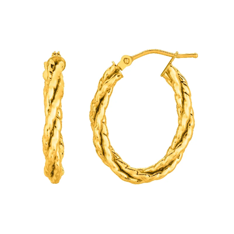 Wedding hoop earrings-14K Gold Double Row Oval Twist Hoop Earring