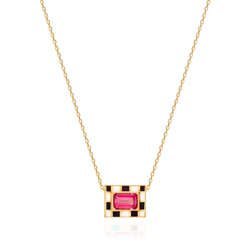 Multi-strand necklaces for fashion-forward women -Pink Topaz & Enamel Let's Play Chess Mini Pendant