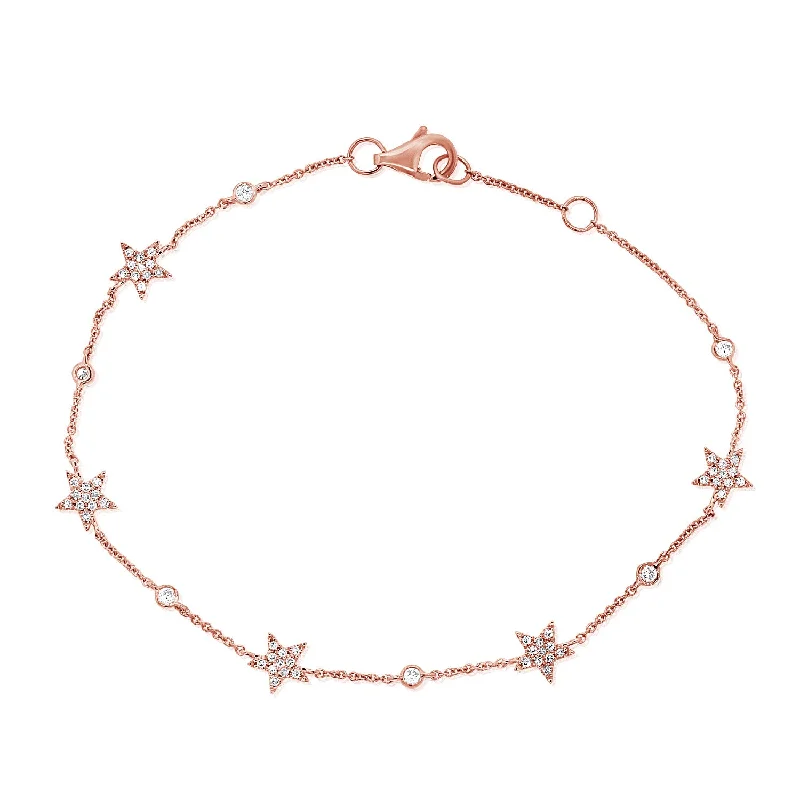 Stylish gold chain bracelets with intricate details -14K Rose Gold Star Diamond By The Yard Bracelet