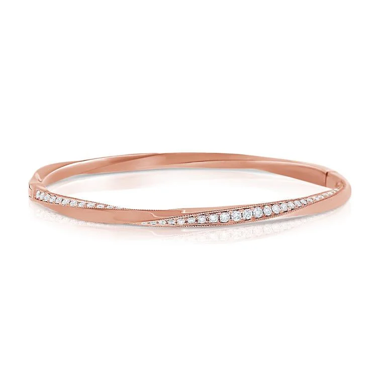 Colorful fabric bracelets for casual fashion -14K Rose Gold Diamond "Twist" Bangle