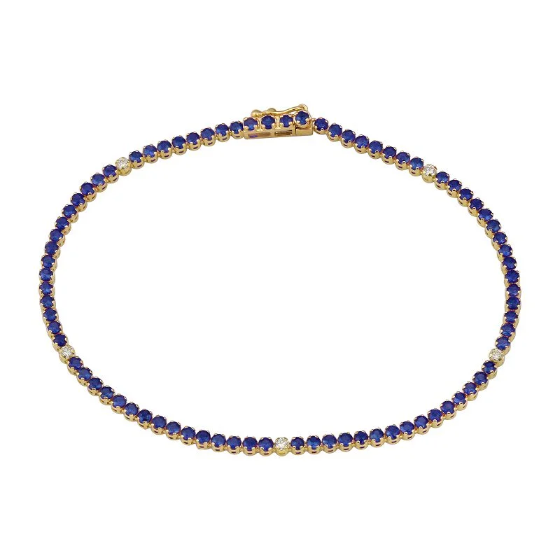 Adjustable gemstone bracelets for a chic look -14k Yellow Gold Diamond & Lapis Gemstone Tennis Bracelet