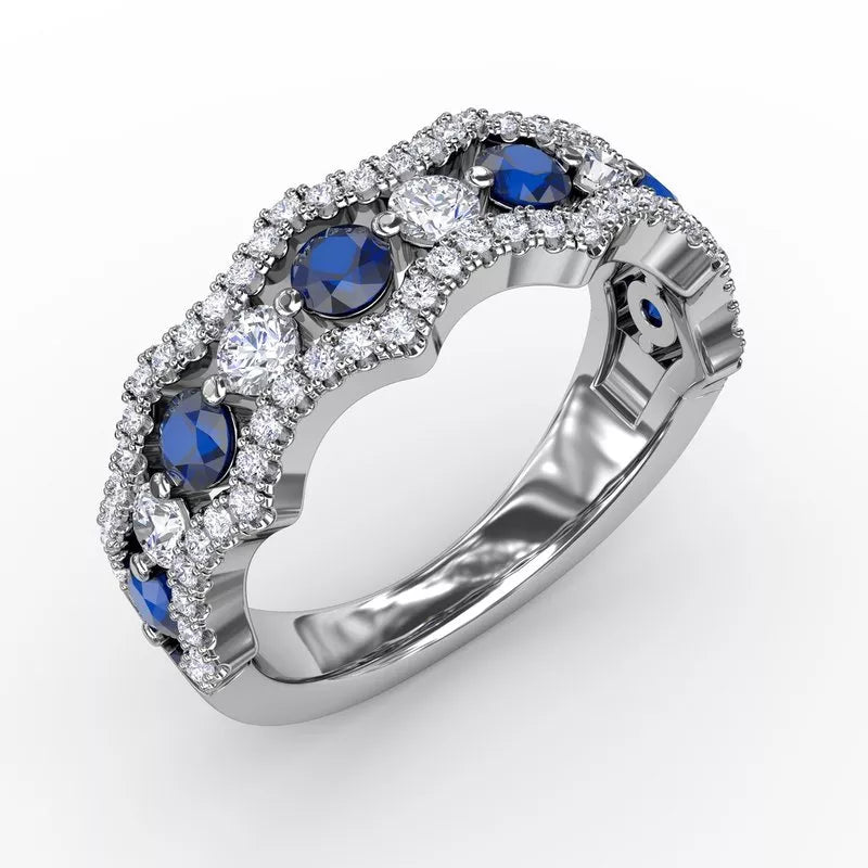 Elegant diamond rings for weddings -FANA Endless Romance Sapphire and Diamond Wave Ring R1568S