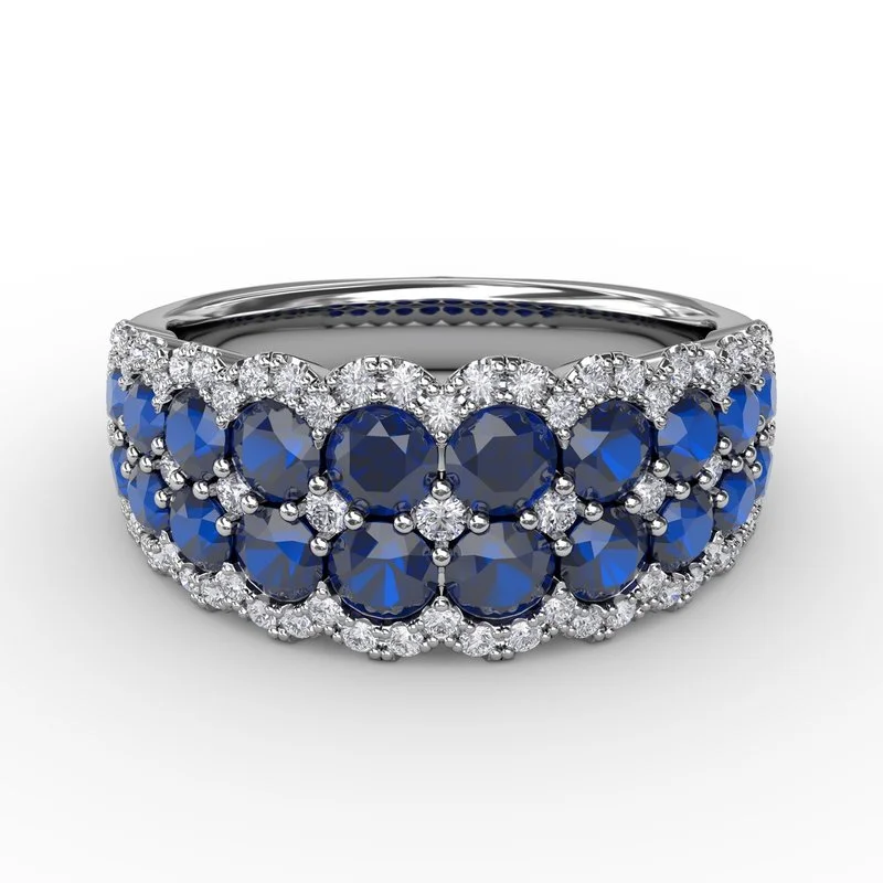 Fashionable rings for everyday wear -Sapphire and Diamond Double Row Ring R1636S