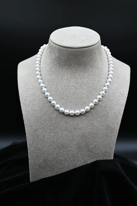 Best necklaces for party outfits -Akoya Cultured White Pearl Necklace with 14k White Gold Clasp