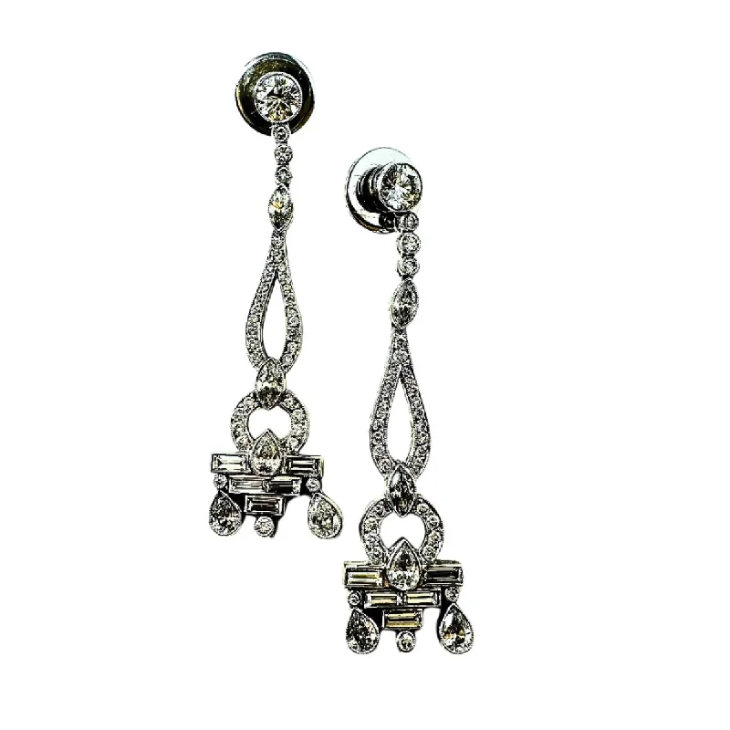 Pearl hoop earrings-Platinum Diamond Dangle Style Earrings