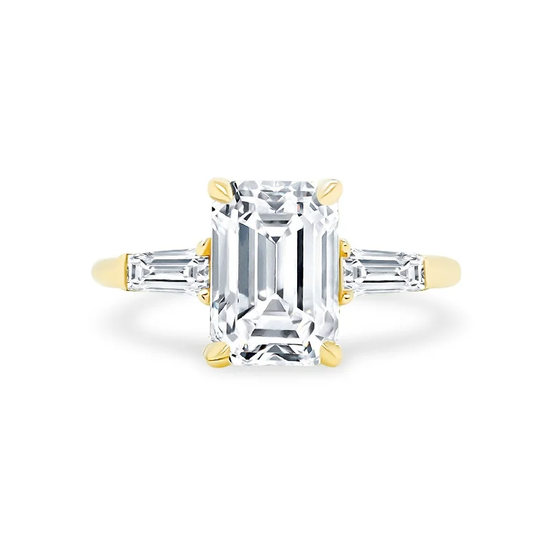 Stackable rings for women’s fashion -Emerald Cut with Tapered Baguette Cut Side Stones