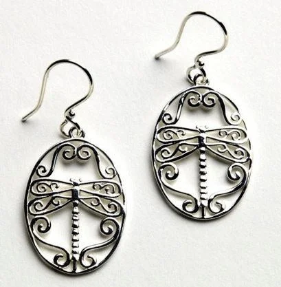 Handmade gold earrings-"Southern Gates" Dragonfly Earrings in Sterling Silver