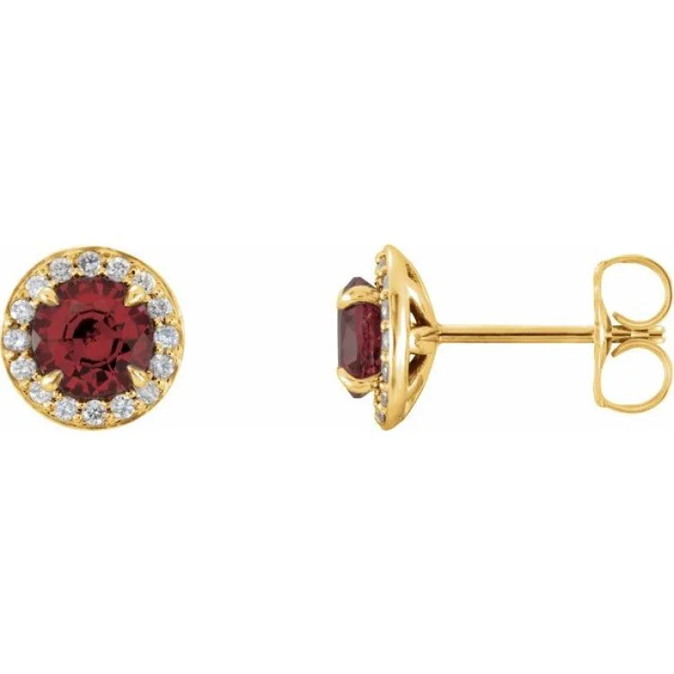 Elegant drop earrings-14K Yellow 4.5 mm Natural Mozambique Garnet & 1/6 CTW Natural Diamond Earrings