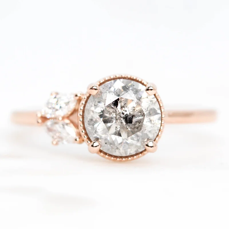 Boho rings for free-spirited women -Ariana Ring with a 1.54 Carat Round Salt and Pepper Diamond with White Diamond Accents in 14k Rose Gold - Ready to Size and Ship