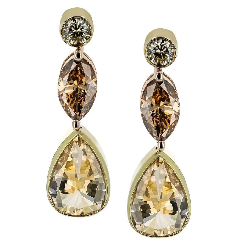 Gold gemstone earrings-JULEVE 18KT 2.63 CTW MULTI COLORED DIAMOND DROP EARRINGS