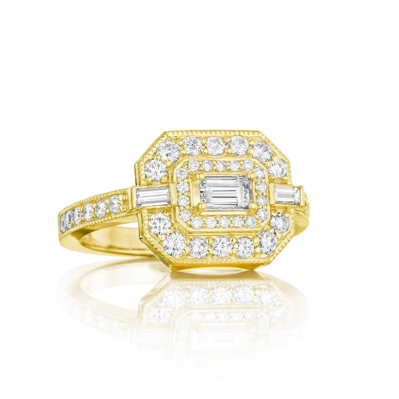 Gold rings with antique settings -Diamond Emerald Shape New Rendition Ring