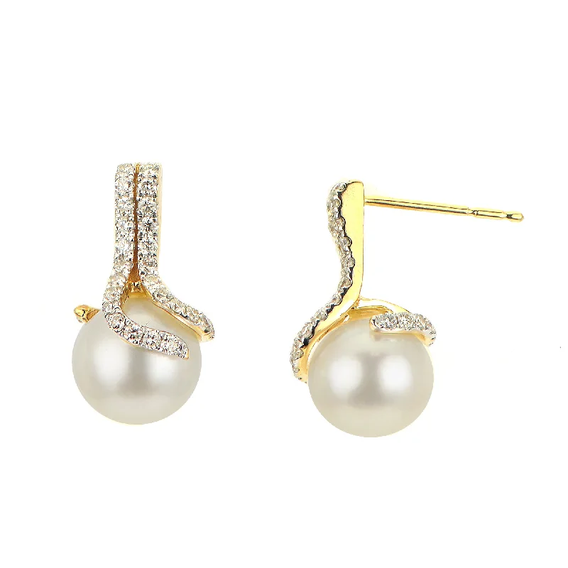 Gold dangle earrings-14KT Yellow Gold Freshwater Pearl Earring