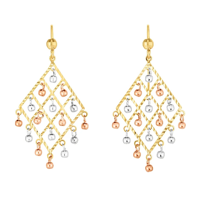 Colorful earrings-14K Tri-color Gold Bead Chandelier Earring